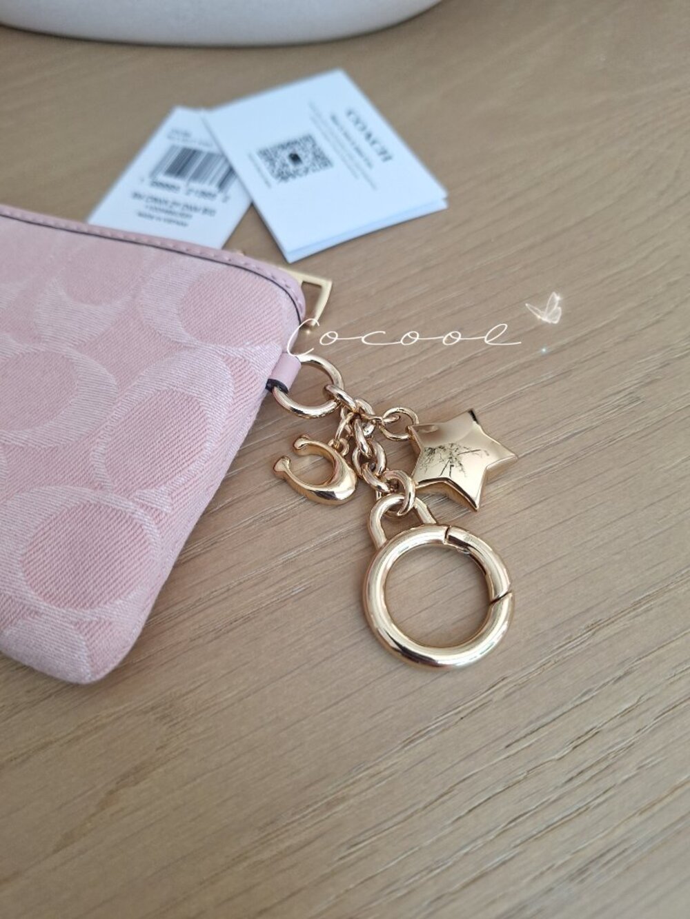 NWT Coach Women’s Zip Card Case Wallet Pink Signature Logo Keychain Charm - Picture 5 of 8